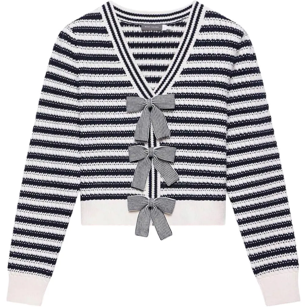 Stripe Cotton Bow Cardigan
